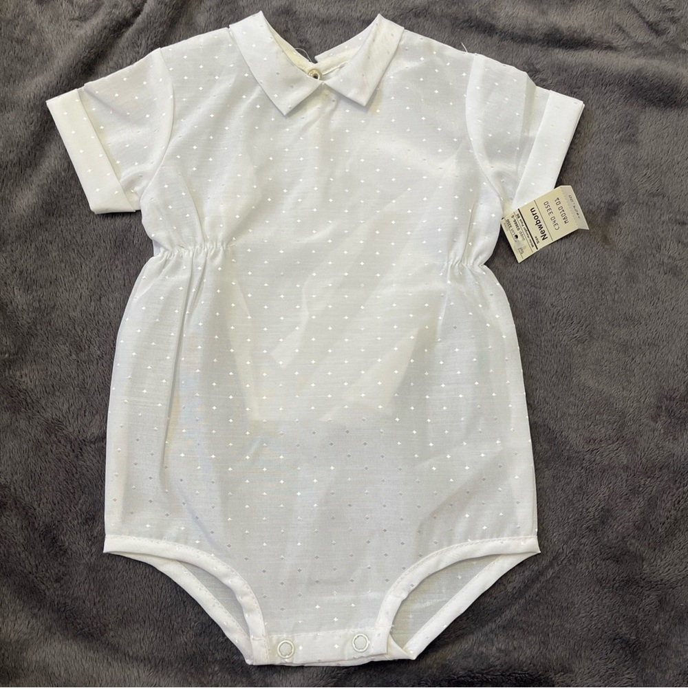 Vintage Infant White One piece With Diamond Polkadot, Preppy Sz 6-12mo Girl